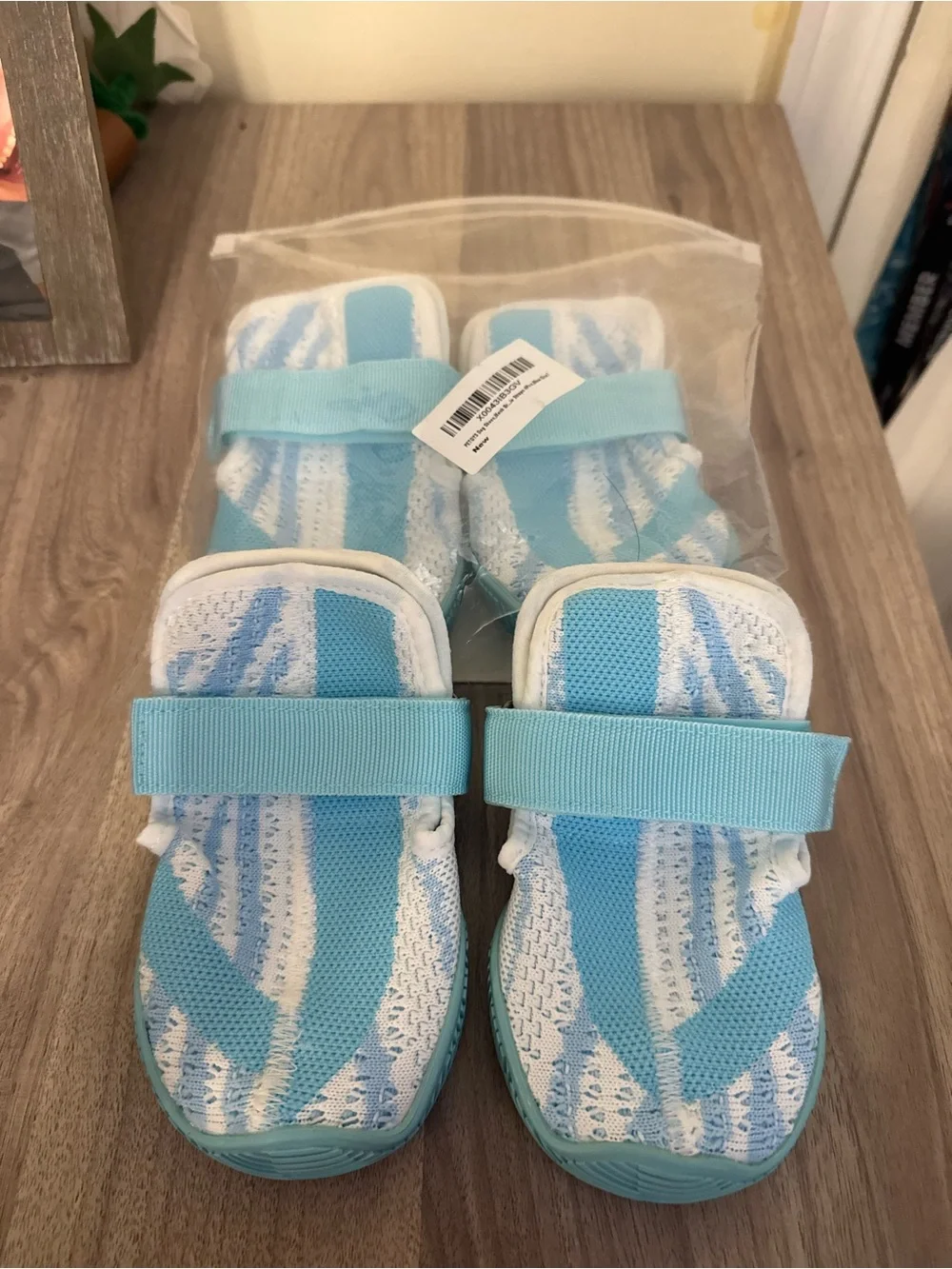 Light Blue & White Dog Booties with Secure Hook-and-Loop Straps